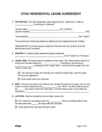 utah standard residential lease agreement  word
