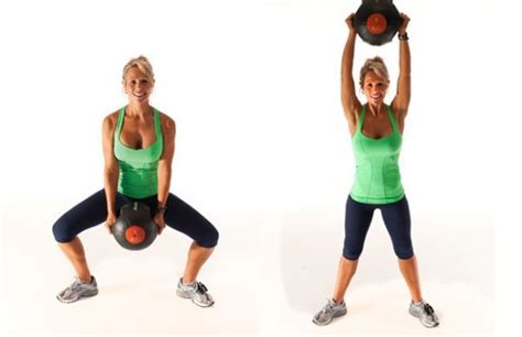 Sumo Squat With Medicine Ball Press Home Workouts Women S Health