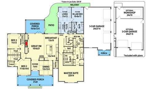 plan jl impressive  level modern farmhouse   law suite multigenerational house
