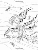 Coloring Pages Fairy Dragons Dragon Printable Advanced Adult Fantasy Fairies Mystical Mythical Books Mermaid Book Fenech Color Selina Print Elf sketch template