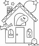 Haunted Easy Colouring Coloringall Outline sketch template