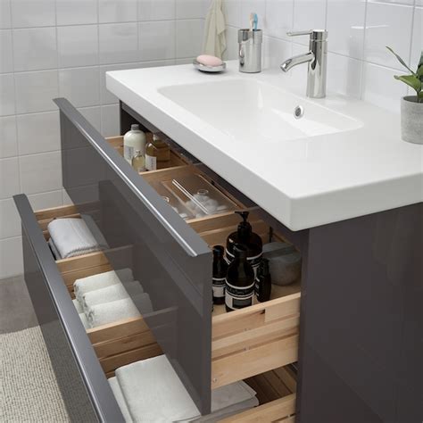 godmorgon odensvik sink cabinet   drawers high gloss gray