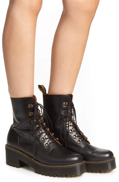 dr martens leather leona heeled boot  black lyst