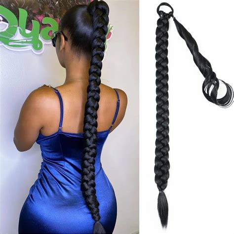 seikea long braided ponytail extension  hair tie straight wrap