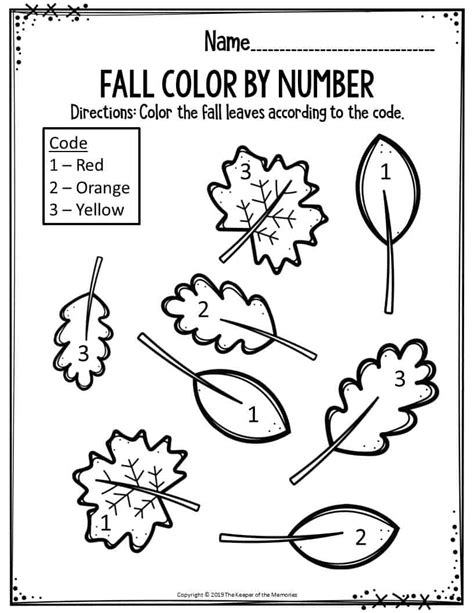 preschool worksheets fall color  number leaves  keeper