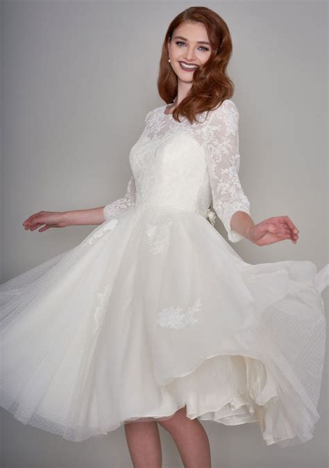 mimi ivory spotted tulle  lace short wedding dress tea length wedding dress vintage
