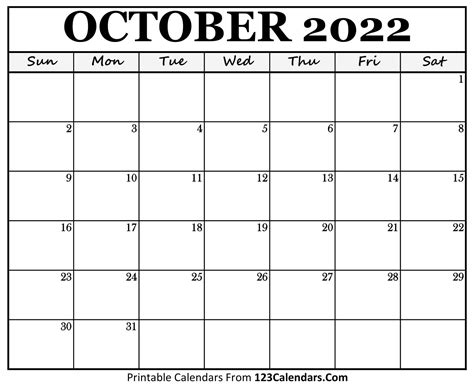 printable october  calendar templates calendarscom