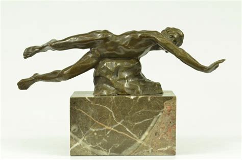 erotic sensual swimming bronze sculpture on marble base 7 x11