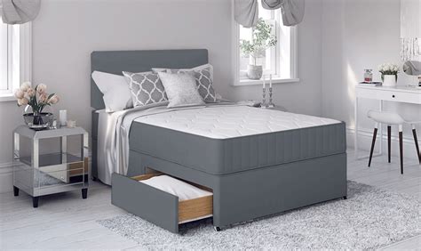 grey divan bed set  memory foam mattress  headboard sleepyn