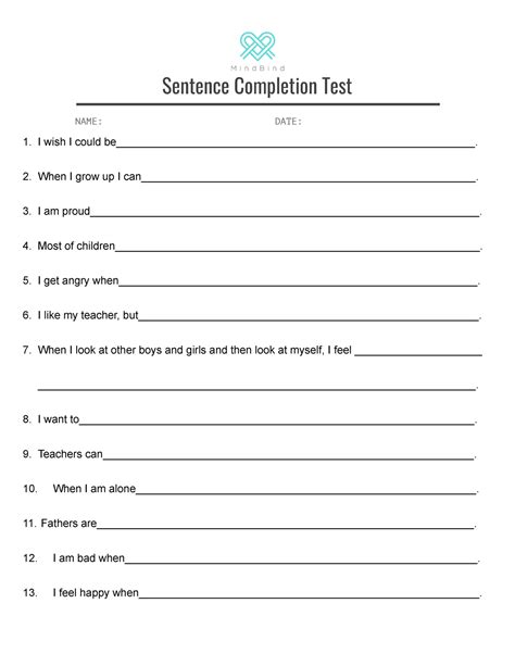sentence completion test adolescent sentence completion test name