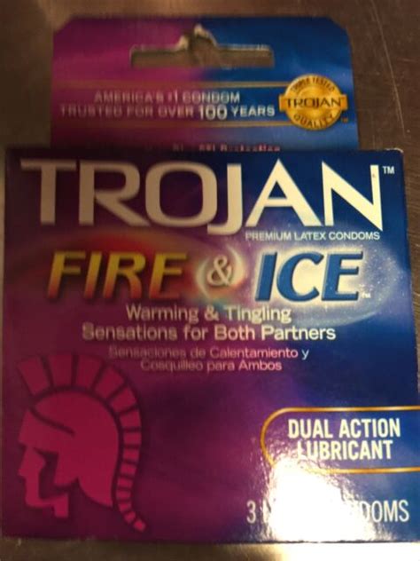 Trojan Fire And Ice Dual Action Lubricant Latex Condoms Pleasures 3 Ct