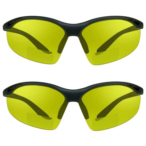 Prosport 2 Pairs Safety Bifocal Reader Glasses Night Yellow Lens Ansi