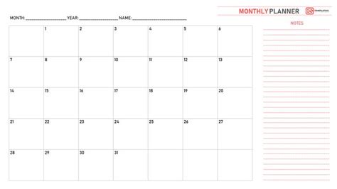 monthly planner template  printable excel word  design