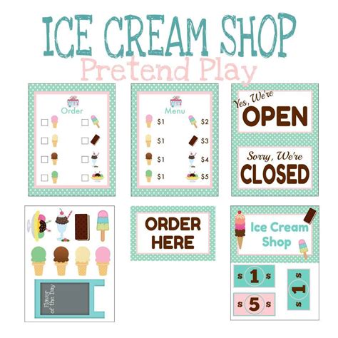 ice cream shop pretend play printable learning games