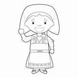 Schweden Dressed Way Vektor Kleidete Traditionellen Einfache Weise Figur Norwegen Charakter Traditionelle Gekleidet Skandinavien sketch template