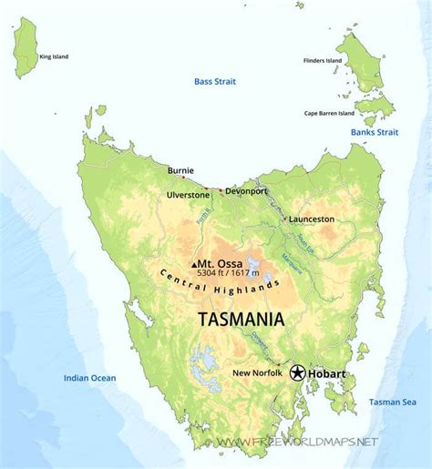 physical map  tasmania australia