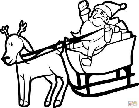 santa  sleigh  reindeer coloring page  printable coloring pages