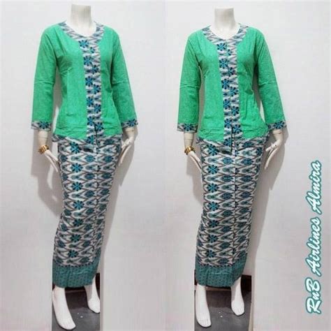 Jual Setelan Kebaya Hijau Batik Kerja Muslim Modern Rok Blus Batik
