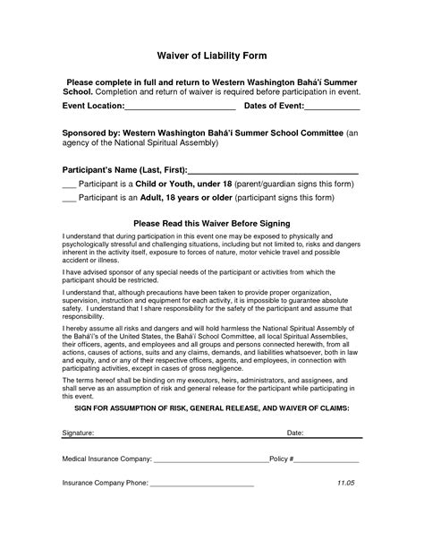 liability release waiver form  printable documents