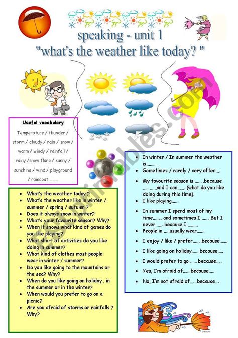 Conversation Questions Speak About The Weather Esl Worksheet By Anestis