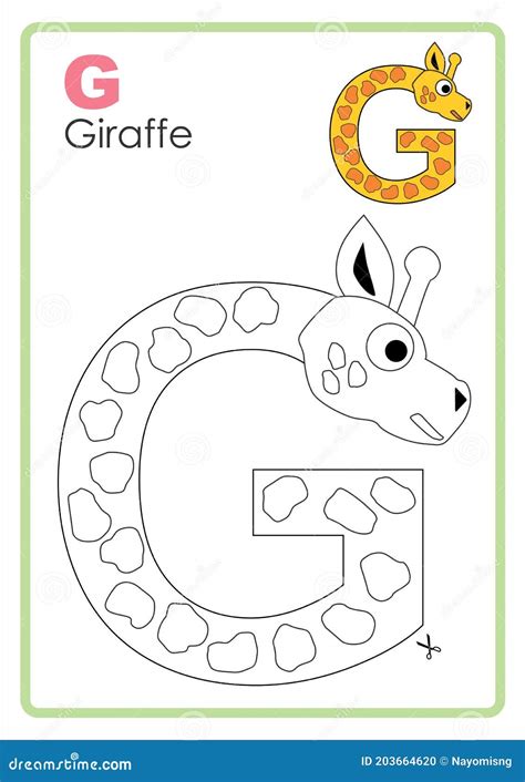 alphabet picture letter  colouring page giraffe craft stock