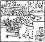 Grocery Coloring Market Pages Kleurplaat Store Supermarkt Supermarket Shopping Kids Kleurplaten Colouring Sheets Printable Color Food Winkel Drawing Thema Getcolorings sketch template