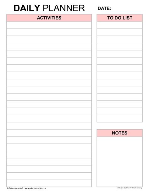 daily planners   format  templates