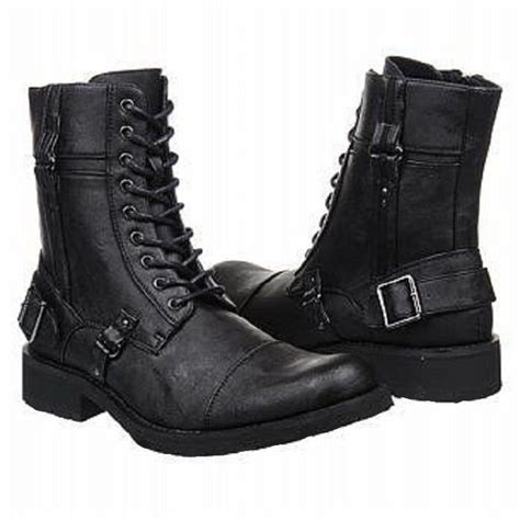 handmade black color buckle straps genuine leather mens military combat high ankle boots