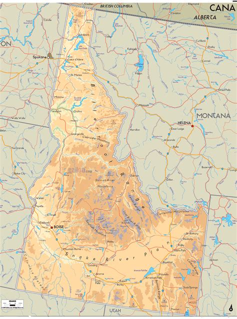 physical map  idaho state ezilon maps