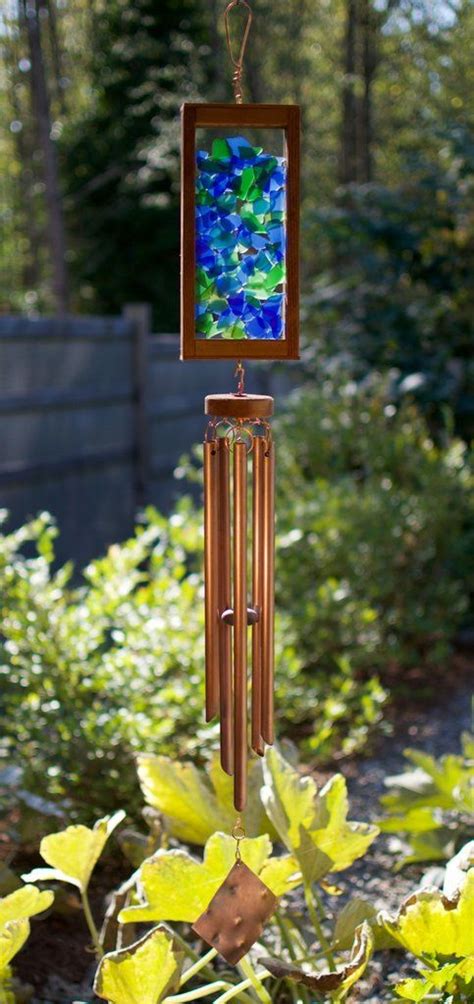 Wind Chime Blue Green Sea Glass Copper Outdoor Wind