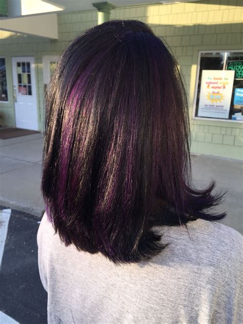 black hair  purple peekaboos  black hair purple