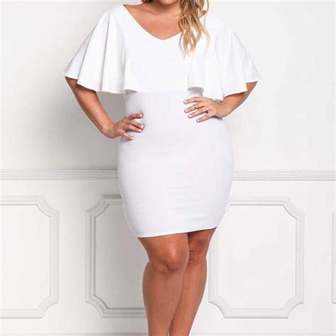 Hualong Sexy V Neck Fitted Plus Size White Dress Online