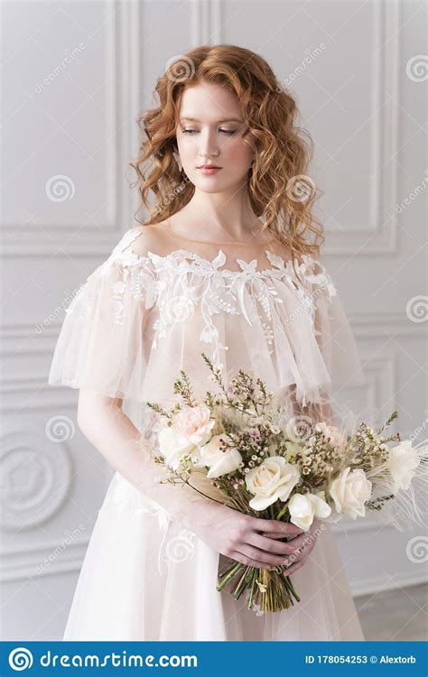 beautiful natural redhead girl bride with nude makeup