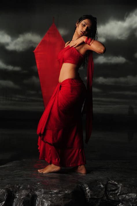 isha chawla hot wet in red saree beautiful indian actress