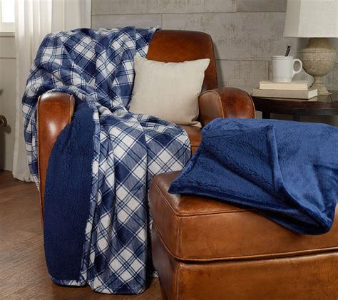 berkshire blankets set   plaid solid throws faux fur reverse sherpa qvccom