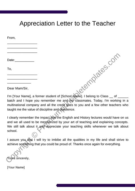 appreciation letter   teacher printable template  word pack