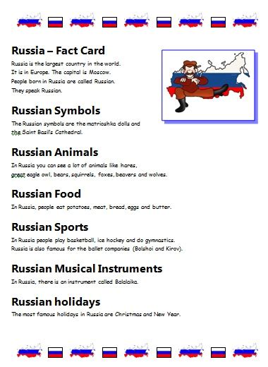 english teaching printables russia fact files