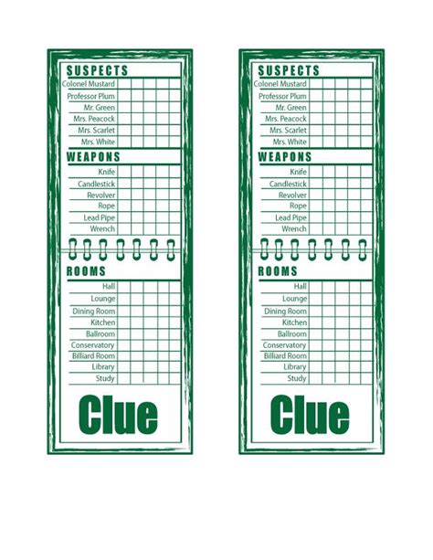 cluegamesheetsprintable clue games clue board game printable