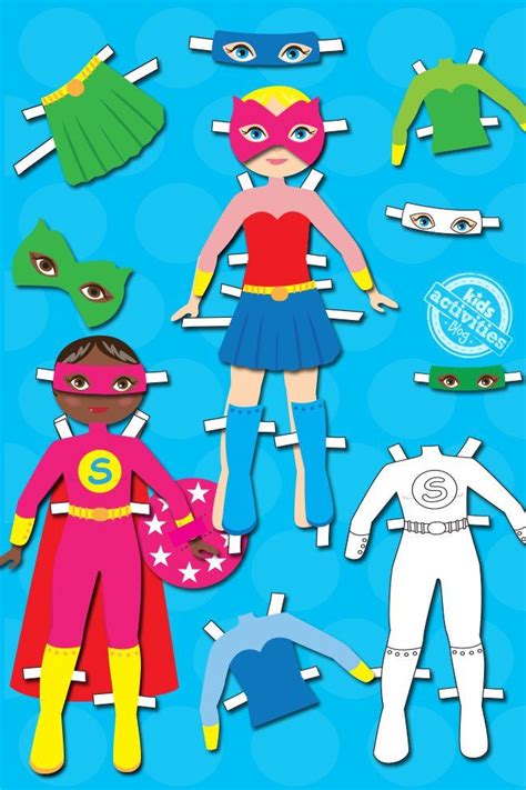 printable superhero dress  paper dolls girl version