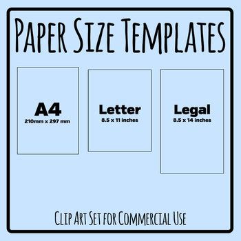 paper sizes templates  letter  legal templates clip art set