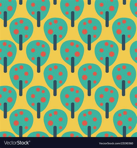 fruit trees teal red blue yellow background vector image