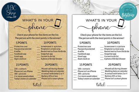 editable whats   phone cell phone game bridal shower game