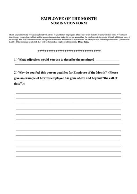 fillable employee   month nomination form printable