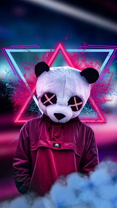 panda mask panda man ozart animal life neon hop triangle hd phone wallpaper peakpx