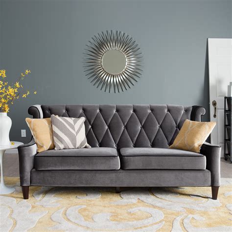 armen living barrister gray velvet sofa sofas loveseats  hayneedle