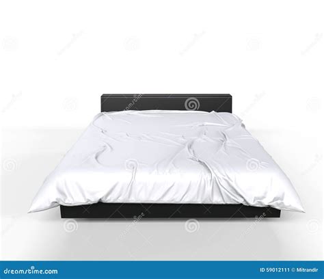 modern big bed white sheets front view stock illustration