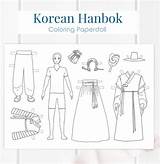Coloring Traditional Pages Hanbok Korean Doll Paper Korea Hmong Printable Paperdoll Kids Sold Etsy sketch template