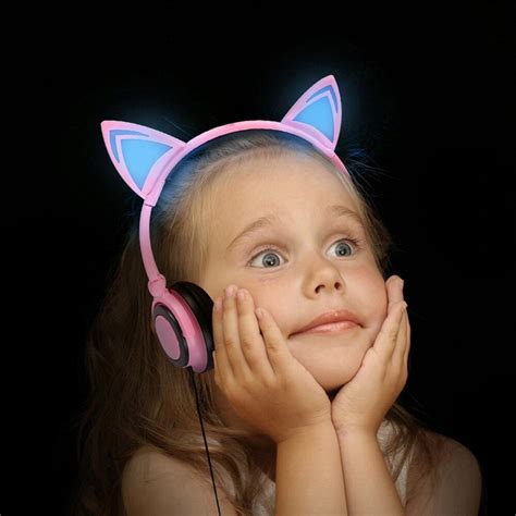 pc foldable flashing glowing cat ear headphones gaming