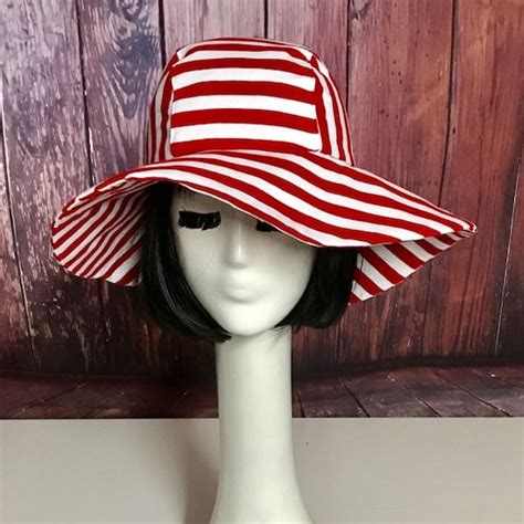 red white striped sun hat wide brim hat floppy hatstriped