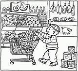 Grocery Supermarkt Kleurplaten Supermercado Winkel Tekening Cashier Supermarket Taal Abarrotes Tiendas Kinderboeken Vile Boodschappen Bezoeken Getcolorings Afkomstig Coloringhome sketch template